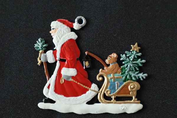 錫飾り サンタとソリ – ドイツ・ザイフェンの木のおもちゃ seiffen